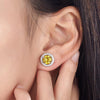 Load image into Gallery viewer, 2.5 Carat Round Fancy Yellow Halo (Removable) Stud 925 Sterling Silver Earrings