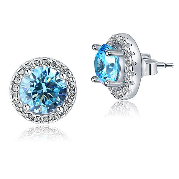 2.5 Carat Round Blue Halo (Removable) Stud 925 Sterling Silver Earrings Jewelry