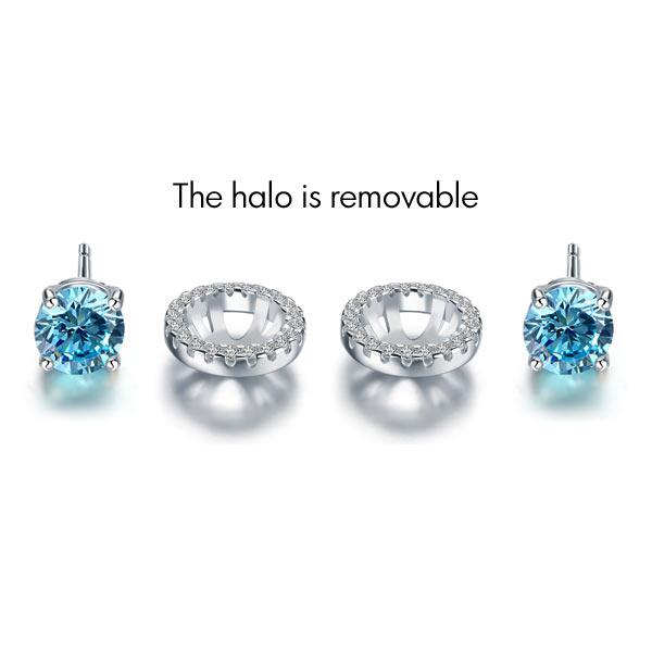 2.5 Carat Round Blue Halo (Removable) Stud 925 Sterling Silver Earrings Jewelry