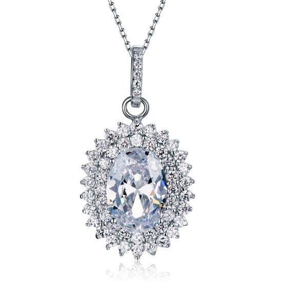 6 Carat Oval Cut Created Diamond Sterling 925 Silver Flower Pendant Necklace XFN