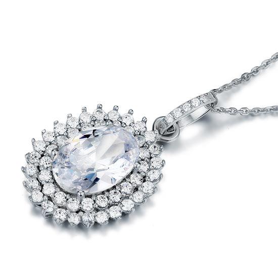 6 Carat Oval Cut Created Diamond Sterling 925 Silver Flower Pendant Necklace XFN