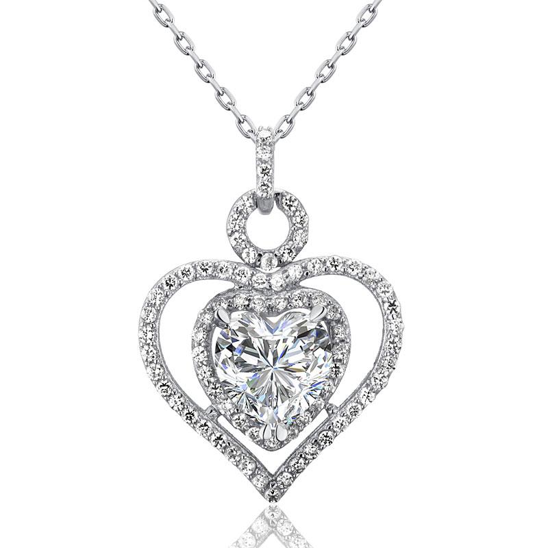 3 Carat Created Diamond 925 Sterling Silver Heart Pendant Necklace XFN8010