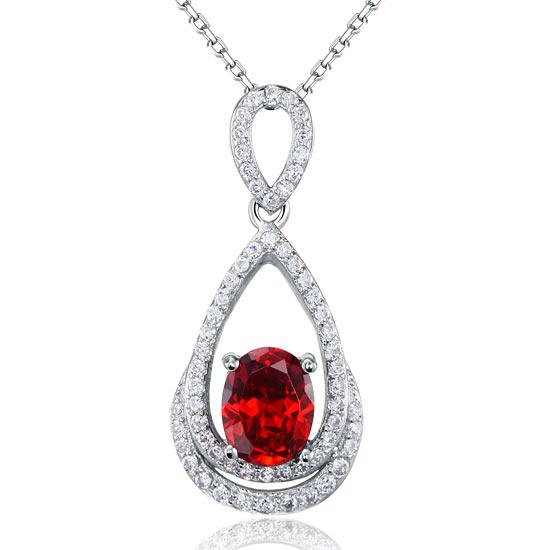 2 Carat Oval Cut Red Created Ruby Sterling 925 Silver Pendant Necklace XFN8016