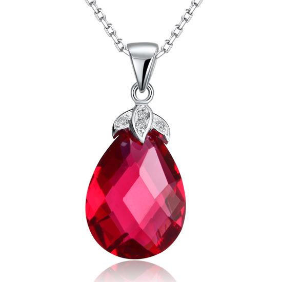 925 Silver Tear Drop High Quality Fuchsia Crystal Pendant Necklace