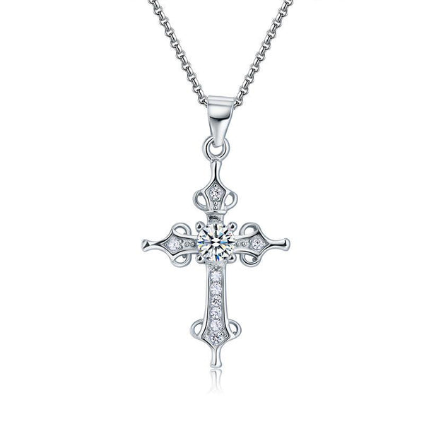 925 Sterling Silver Cross Pendant Necklace Round Cut Created Diamond Jewelry XFN