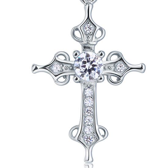 925 Sterling Silver Cross Pendant Necklace Round Cut Created Diamond Jewelry XFN