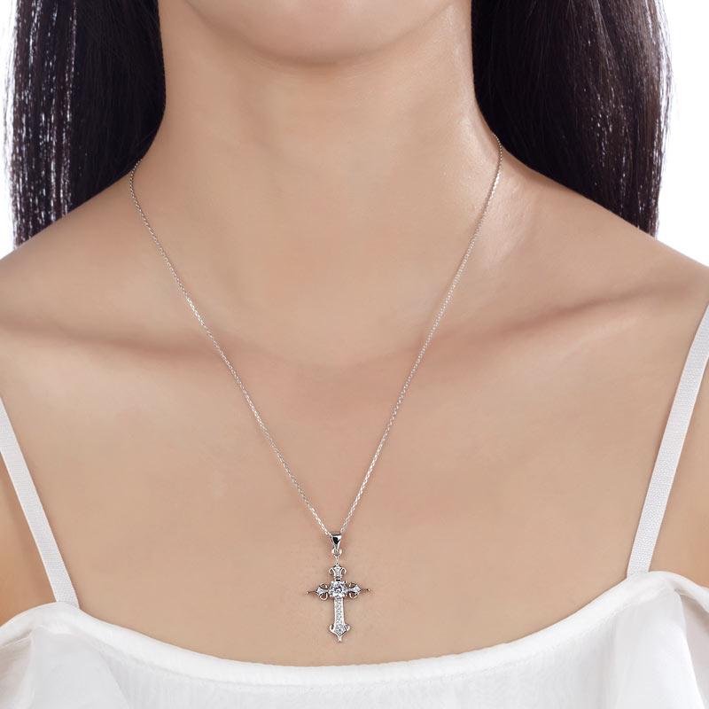 925 Sterling Silver Cross Pendant Necklace Round Cut Created Diamond Jewelry XFN