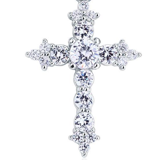 Round Cut Created  Diamond 925 Sterling Silver Cross Pendant Necklace XFN8028