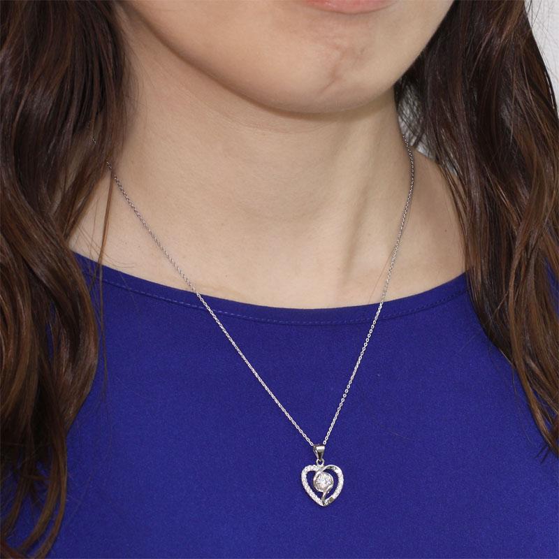 Created Diamond Heart 925 Sterling Silver Pendant Necklace XFN8032