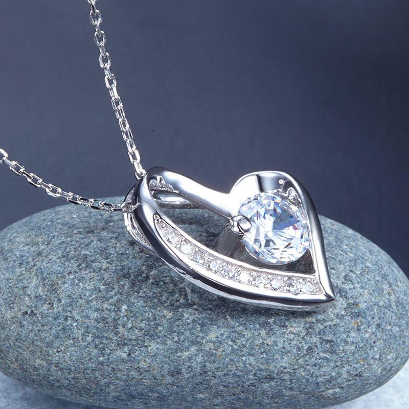 1 Carat Created Diamond Heart 925 Sterling Silver Pendant Necklace XFN8033