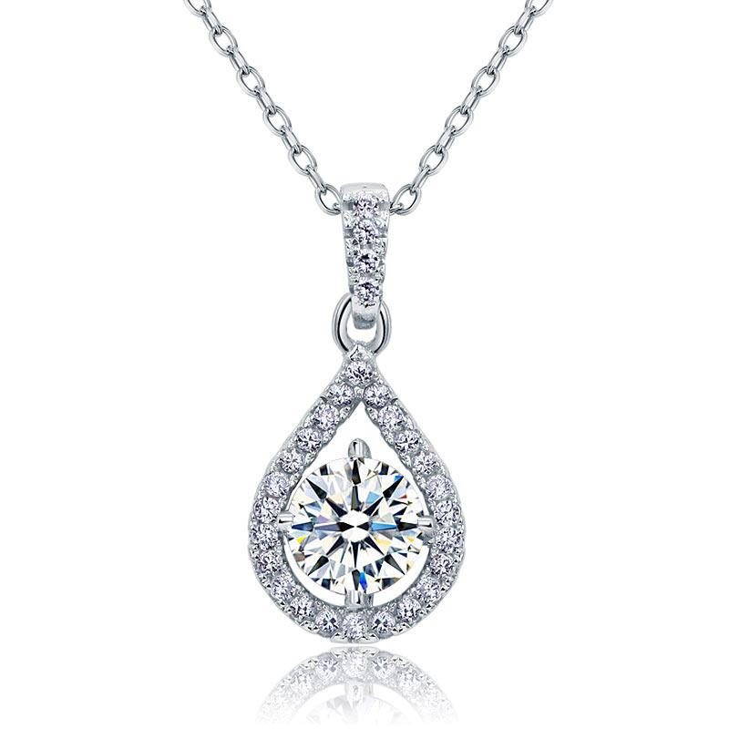 1 Carat Round Cut Created Diamond Bridal 925 Sterling Silver Pendant Necklace XF