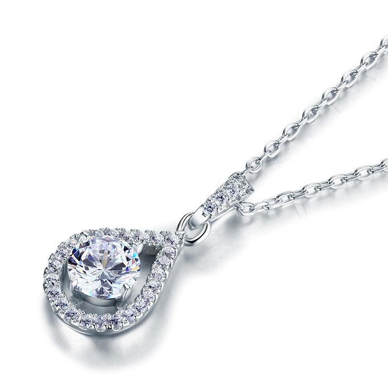 1 Carat Round Cut Created Diamond Bridal 925 Sterling Silver Pendant Necklace XF