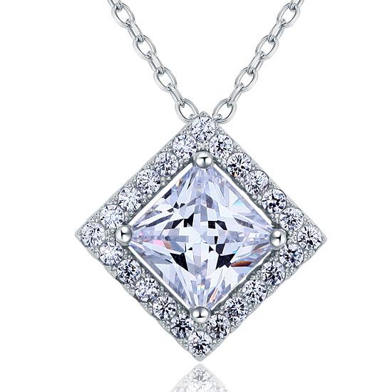 1.5 Carat Princess Cut Created Diamond 925 Sterling Silver Pendant Necklace XFN8