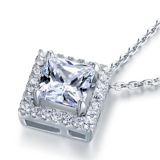 1.5 Carat Princess Cut Created Diamond 925 Sterling Silver Pendant Necklace XFN8