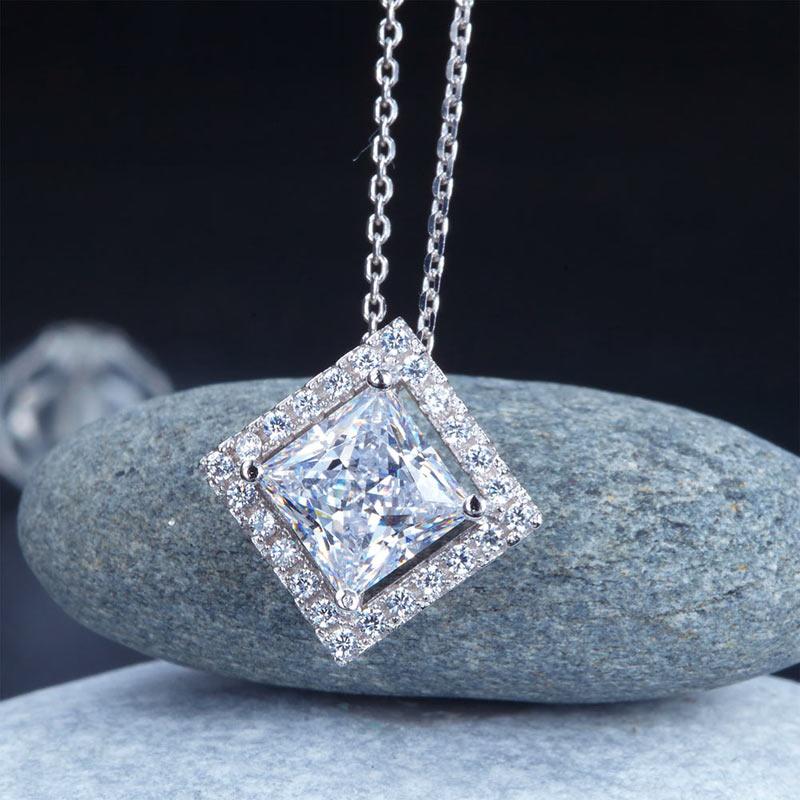 1.5 Carat Princess Cut Created Diamond 925 Sterling Silver Pendant Necklace XFN8