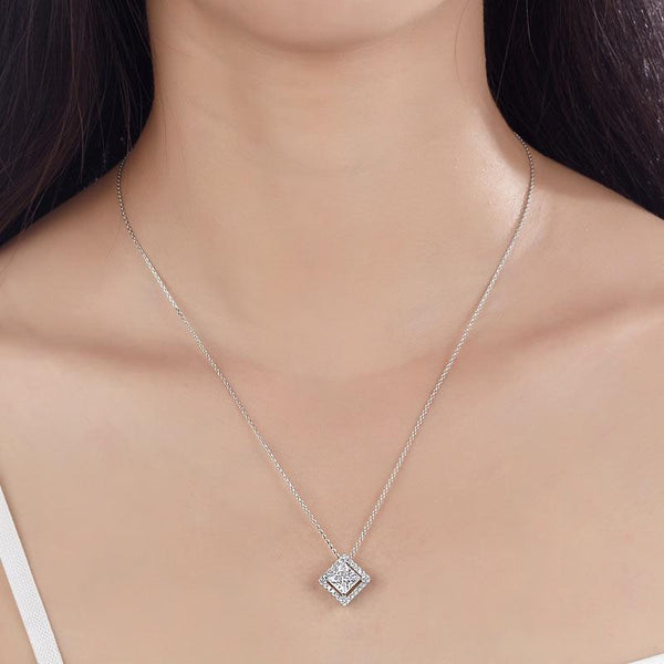 1.5 Carat Princess Cut Created Diamond 925 Sterling Silver Pendant Necklace XFN8