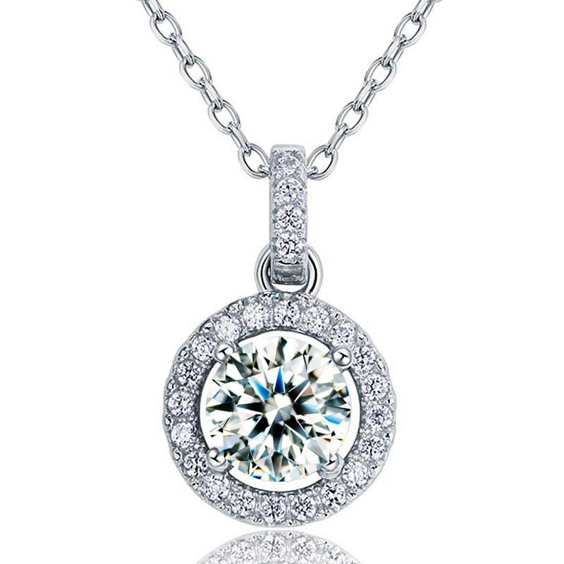 1 Carat Round Cut Created Diamond Bridal 925 Sterling Silver Pendant Necklace XF