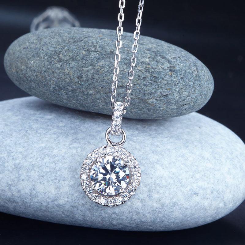 1 Carat Round Cut Created Diamond Bridal 925 Sterling Silver Pendant Necklace XF