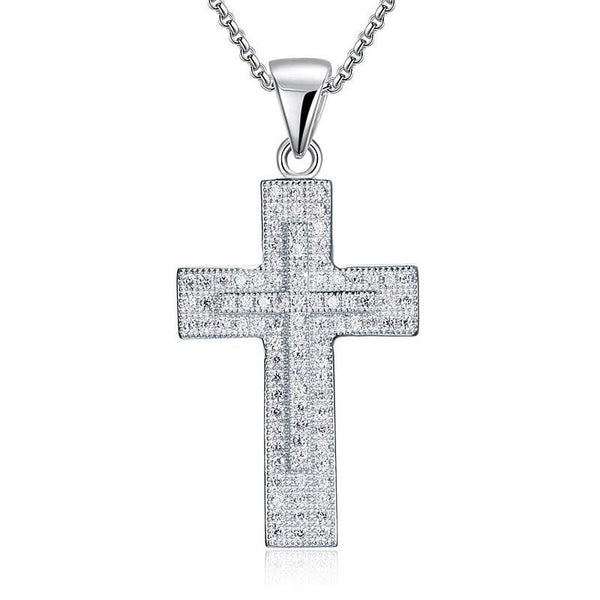 Micro Setting Cubic Zirconia 925 Sterling Silver Cross Pendant Necklace XFN8039