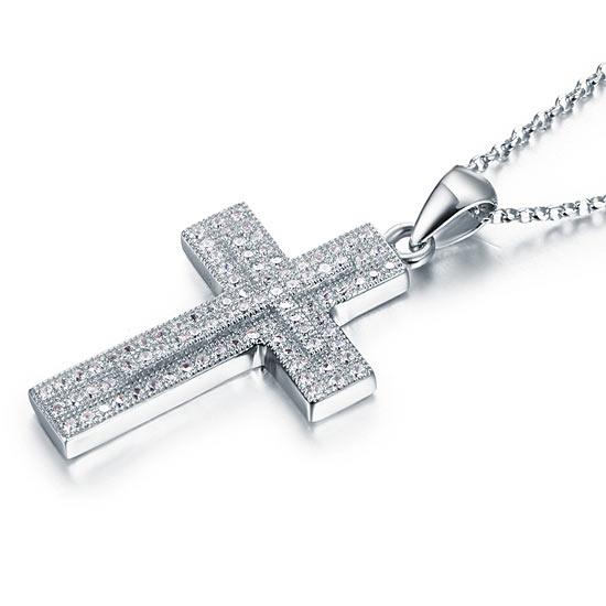 Micro Setting Cubic Zirconia 925 Sterling Silver Cross Pendant Necklace XFN8039