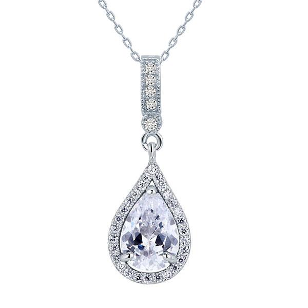 925 Sterling Silver Fashion Bridesmaid Pendant Necklace Bridal Wedding Tear Drop