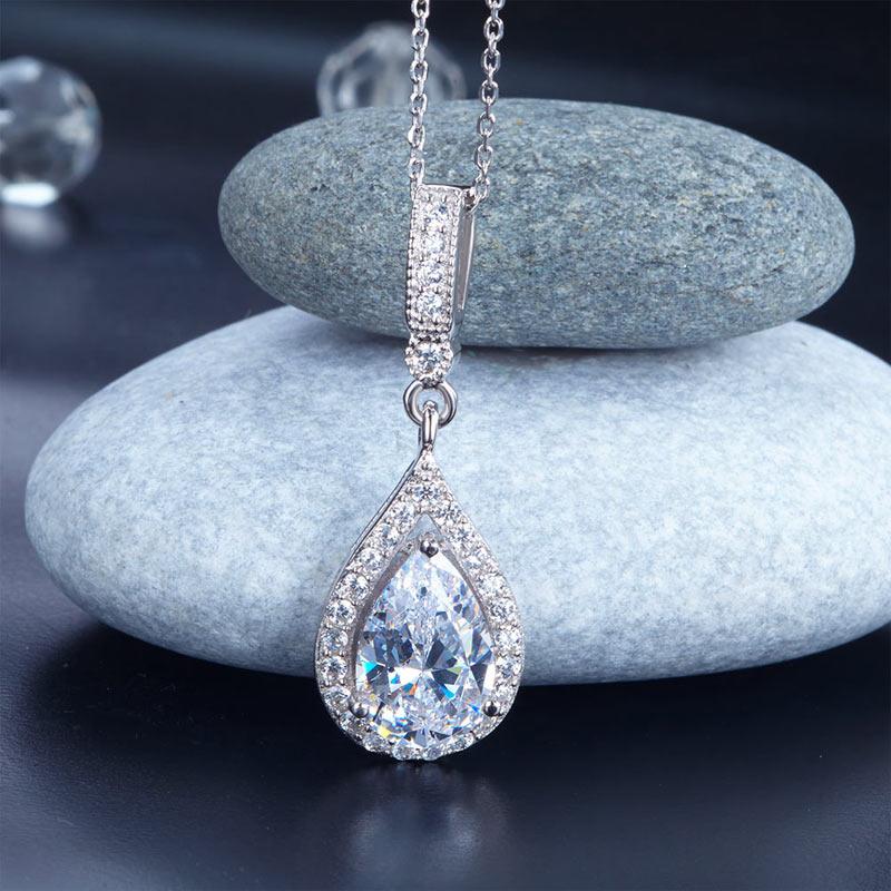 925 Sterling Silver Fashion Bridesmaid Pendant Necklace Bridal Wedding Tear Drop