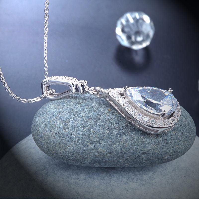 925 Sterling Silver Fashion Bridesmaid Pendant Necklace Bridal Wedding Tear Drop