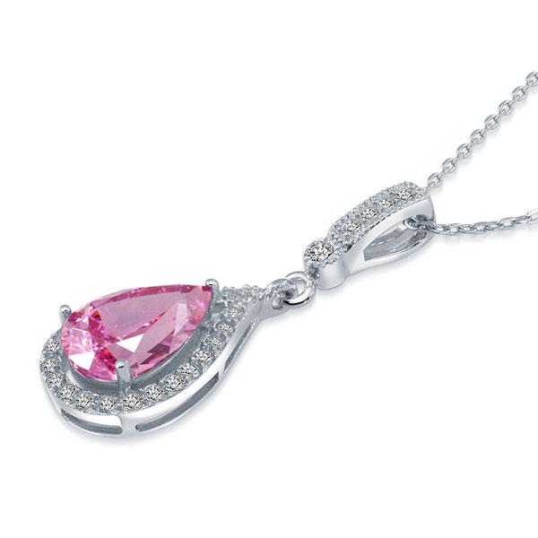 925 Sterling Silver Fashion Bridesmaid Pink Pendant Necklace Bridal Wedding Tear