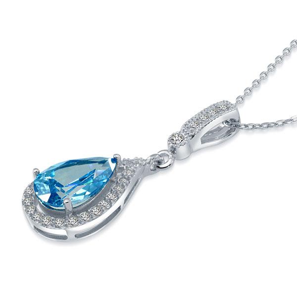 925 Sterling Silver Fashion Bridesmaid Blue Pendant Necklace Bridal Wedding Tear
