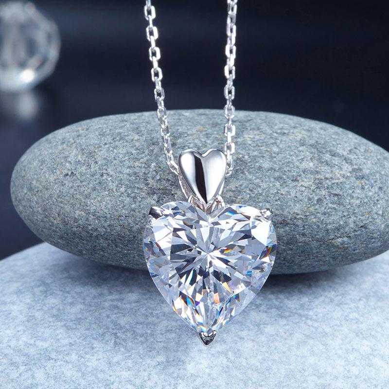 Heart Created Diamond Pendant Necklace 925 Sterling Silver Bridesmaid Wedding Je
