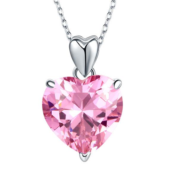 925 Sterling Silver Bridesmaid Heart Pendant Necklace 5 Carat Pink Bridal Jewelr