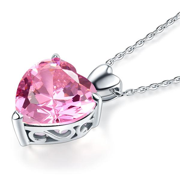 925 Sterling Silver Bridesmaid Heart Pendant Necklace 5 Carat Pink Bridal Jewelr