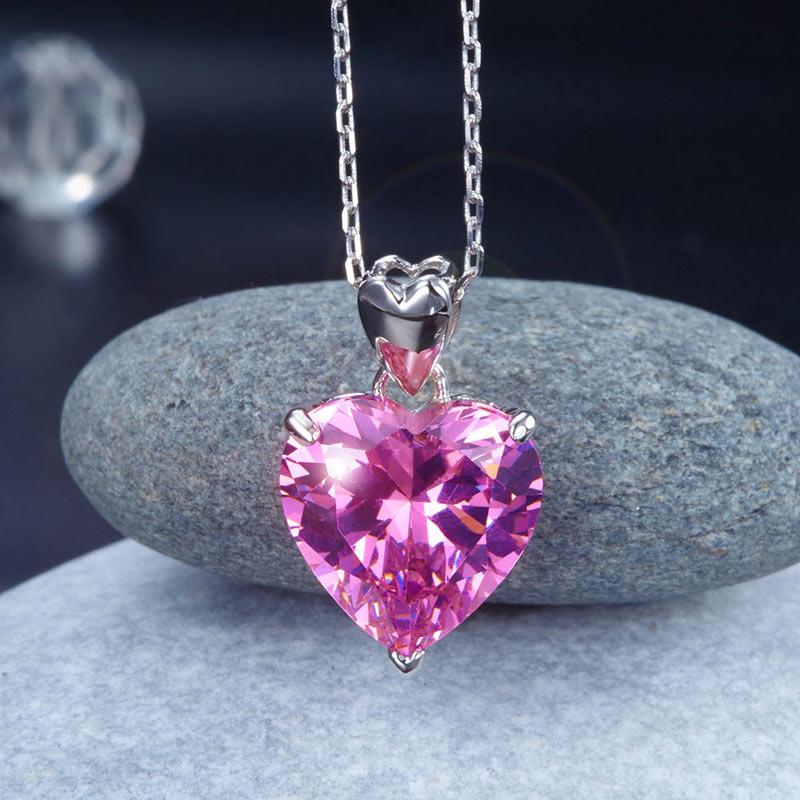 925 Sterling Silver Bridesmaid Heart Pendant Necklace 5 Carat Pink Bridal Jewelr