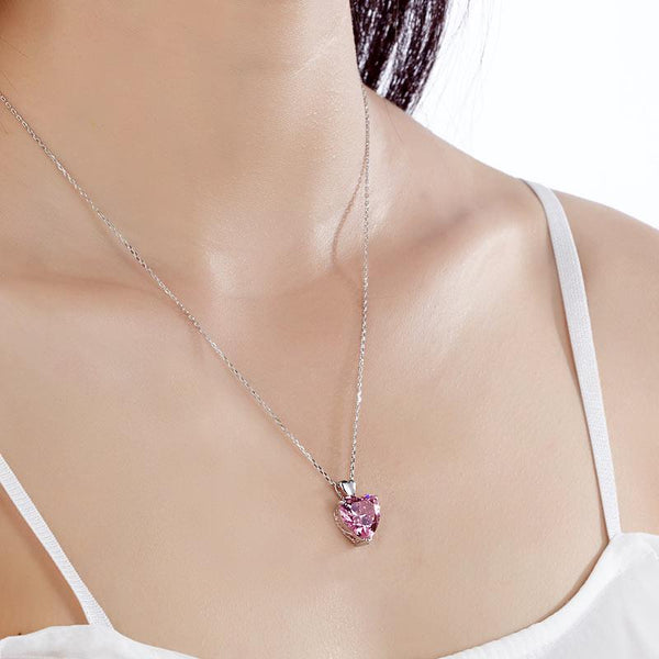 925 Sterling Silver Bridesmaid Heart Pendant Necklace 5 Carat Pink Bridal Jewelr