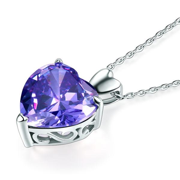 925 Sterling Silver Heart Pendant Necklace 5 Carat Purple Bridal Jewelry XFN8045