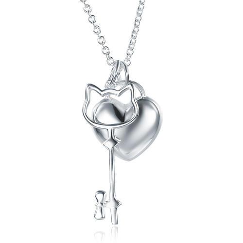 Kids Girl Heart Key Pendant Necklace 925 Sterling Silver Children Jewelry XFN806