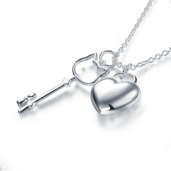 Kids Girl Heart Key Pendant Necklace 925 Sterling Silver Children Jewelry XFN806