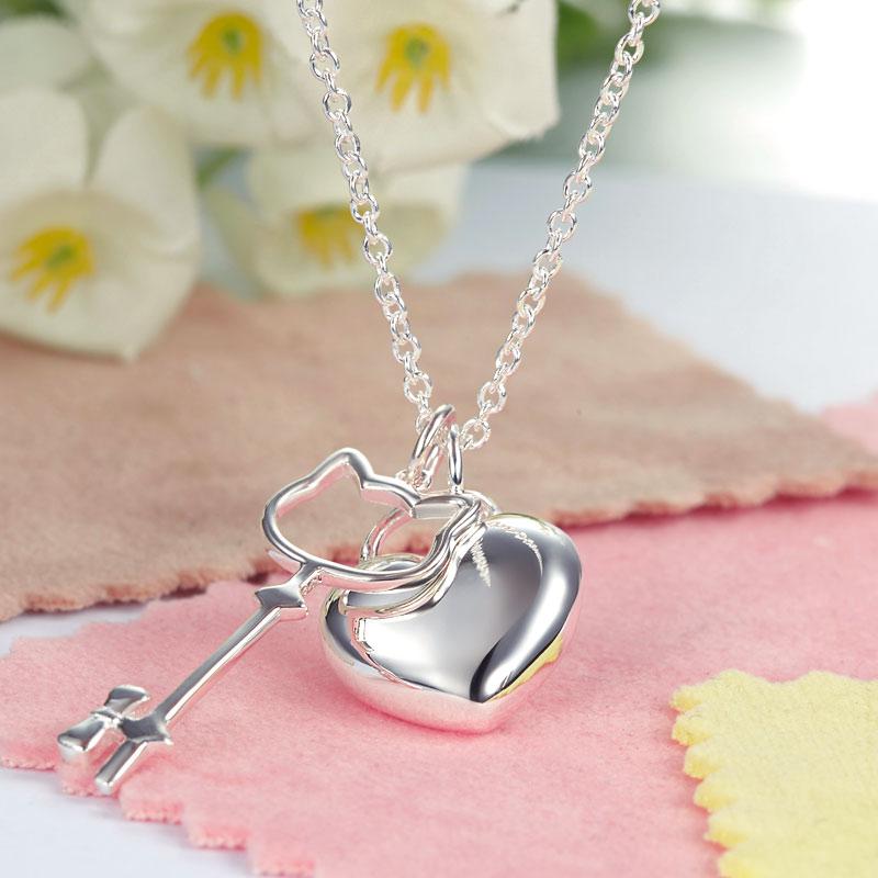 Kids Girl Heart Key Pendant Necklace 925 Sterling Silver Children Jewelry XFN806