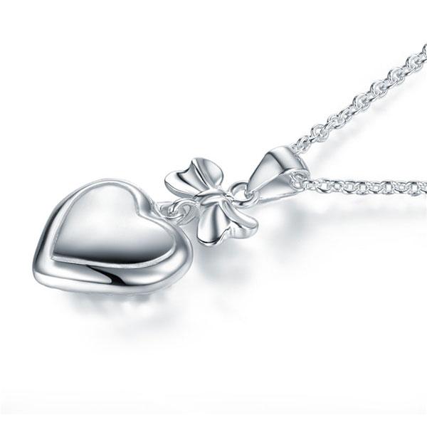 Kids Girl Ribbon Heart Pendant Necklace 925 Sterling Silver Children Jewelry XFN