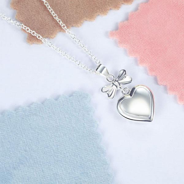 Kids Girl Ribbon Heart Pendant Necklace 925 Sterling Silver Children Jewelry XFN