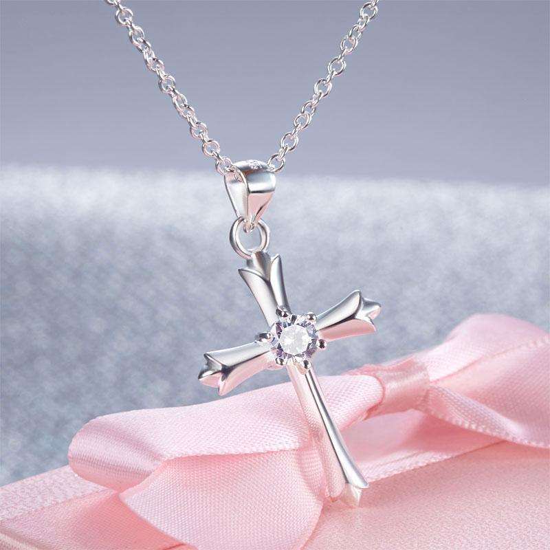 Kids Girl Cross Pendant Necklace 925 Sterling Silver Children Jewelry XFN8065