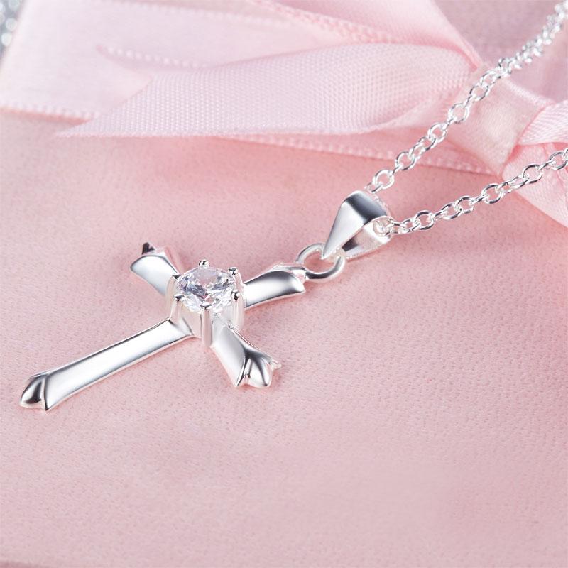 Kids Girl Cross Pendant Necklace 925 Sterling Silver Children Jewelry XFN8065