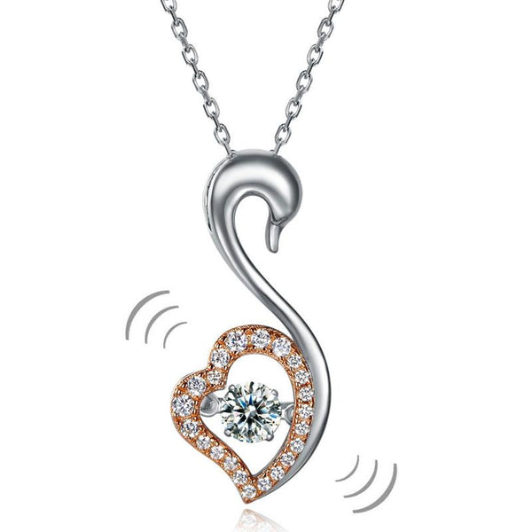 Swan Dancing Stone Pendant Necklace 925 Sterling Silver Good for Wedding Bridesm