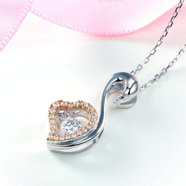 Swan Dancing Stone Pendant Necklace 925 Sterling Silver Good for Wedding Bridesm