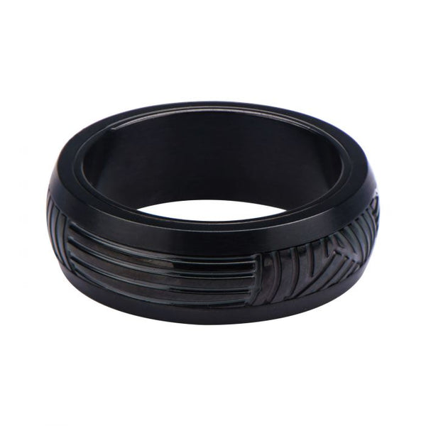 Stainless Steel Black Plated Polished CNC Carving Ring