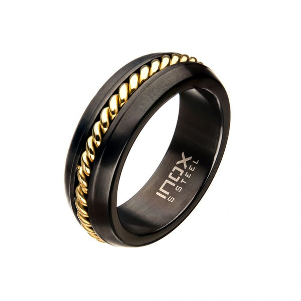 Steel Polished Gold Plated Inlayed Ring