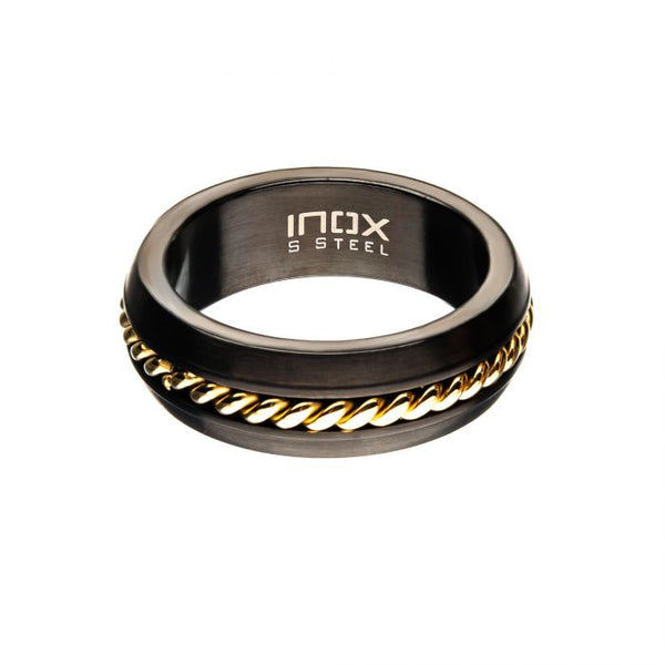 Steel Polished Gold Plated Inlayed Ring