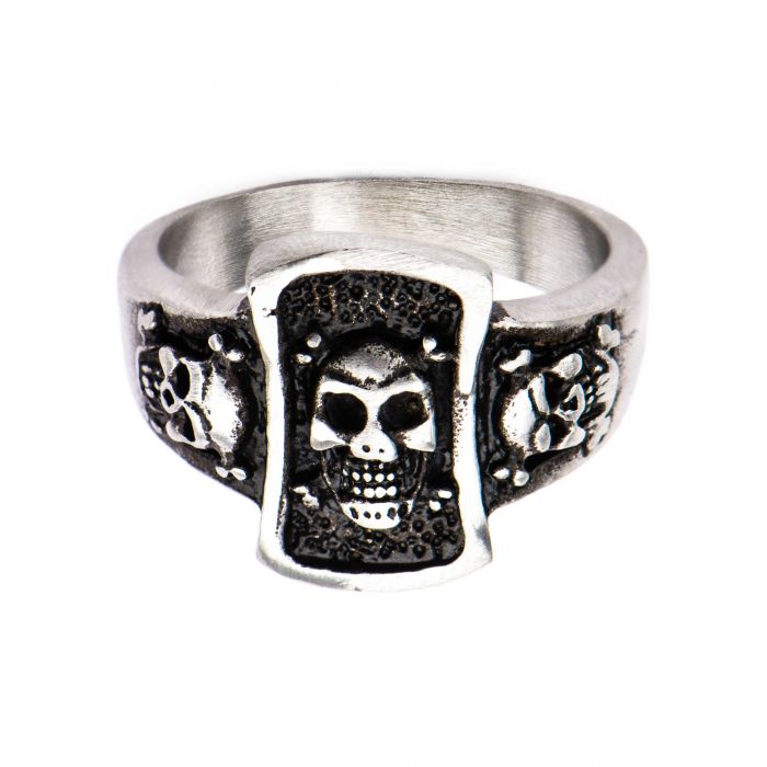 Stainless Steel Brushed Gunmetal Finish Skull Ring