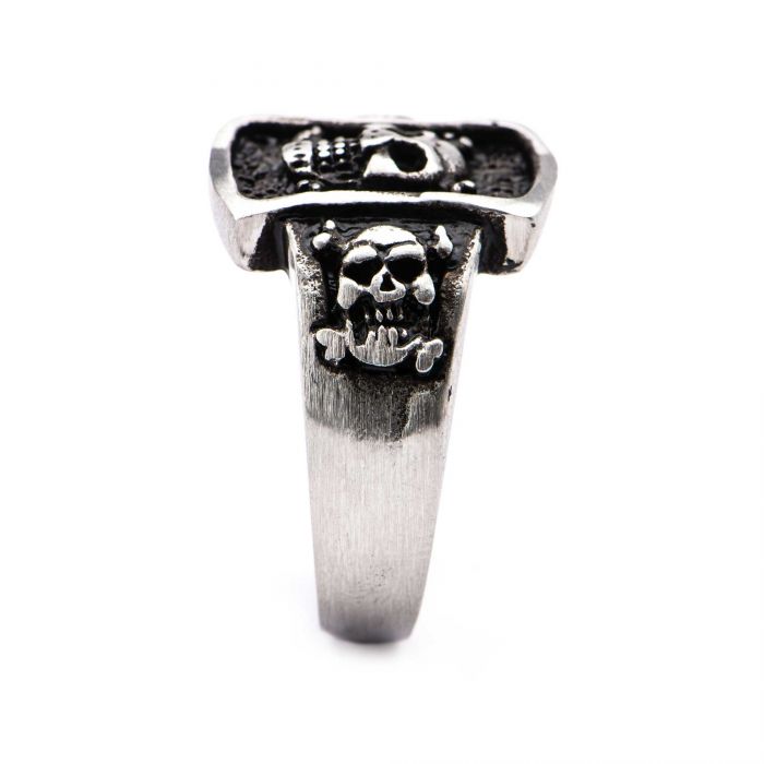 Stainless Steel Brushed Gunmetal Finish Skull Ring