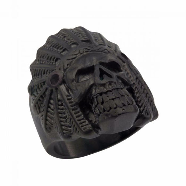 Plated Black Chief Indian Skull Head Ring